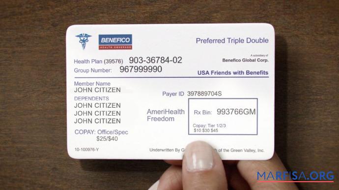 Realistic USA Benefico health coverage health insurance card sample